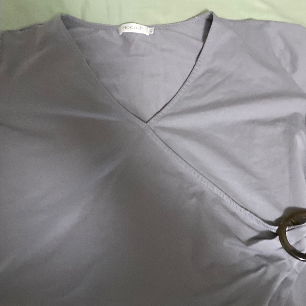Chic Gray Short Sleeve Wrap Blouse